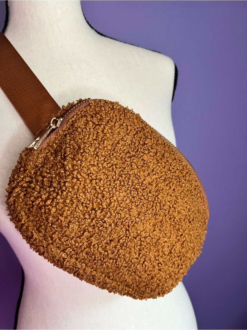 Warm Teddy Brown Sherpa Belt Bag - Picture 2 of 6